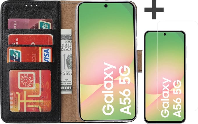 Hoesje met Screenprotector Geschikt voor Samsung Galaxy A56 – Arara bookcase met pasjeshouder - Zwart