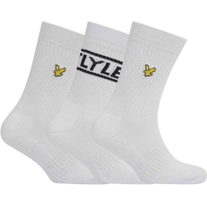Lyle & Scott Heren Belettering Crew Sokken (Set van 3) (Wit)