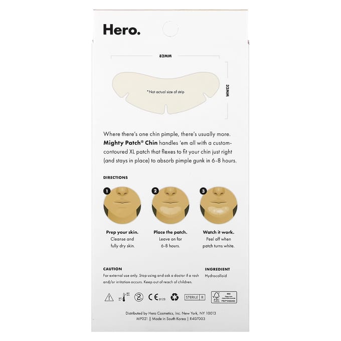 Hero Cosmetics, Mighty Patch, chin patch, hydrocolloid patch 10 sheets