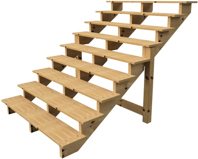 BERLIN Houten Buitentrap - 9 Open Treden 156 cm Hoog - 160 cm Breed