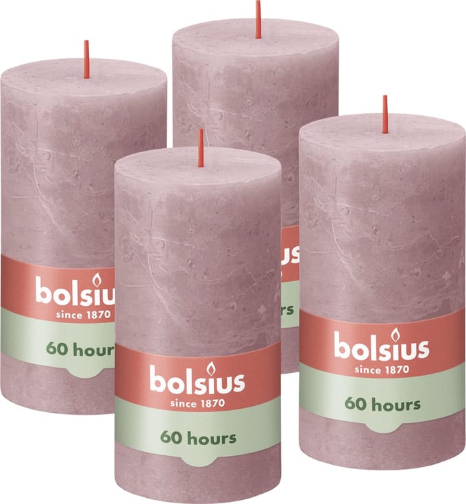 Bolsius - Rustieke Kaars - 4 Stuks - Oud Roze - 13cm