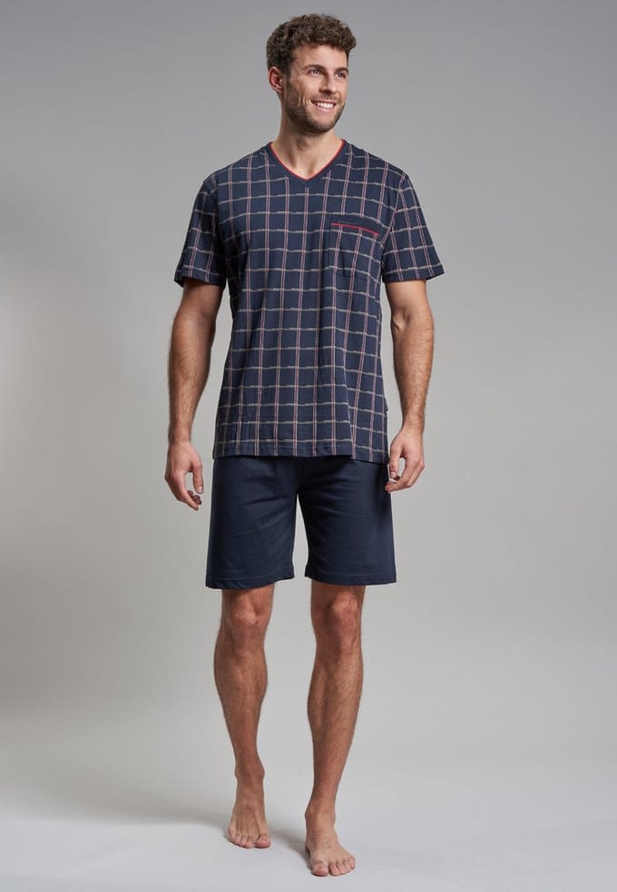Gotzburg heren shortama - blauw met rood en wit geruit