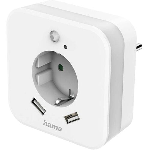 Hama Nachtlampje - met stopcontact - met schemer en beweging sensor - 2x USB-A - Wit