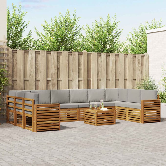 vidaXL - Buiten - bank - set - 11 - st - Natuurlijk - en - Licht - Grijs