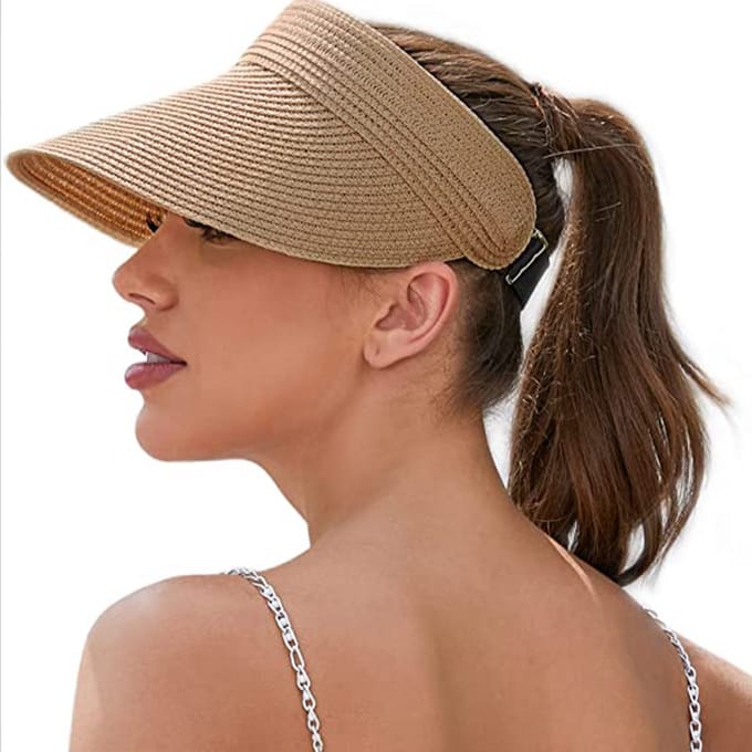 Oneay Natuurlijke raffia strohoed voor dames – Lichte zonne- en strandhoed – Kaki