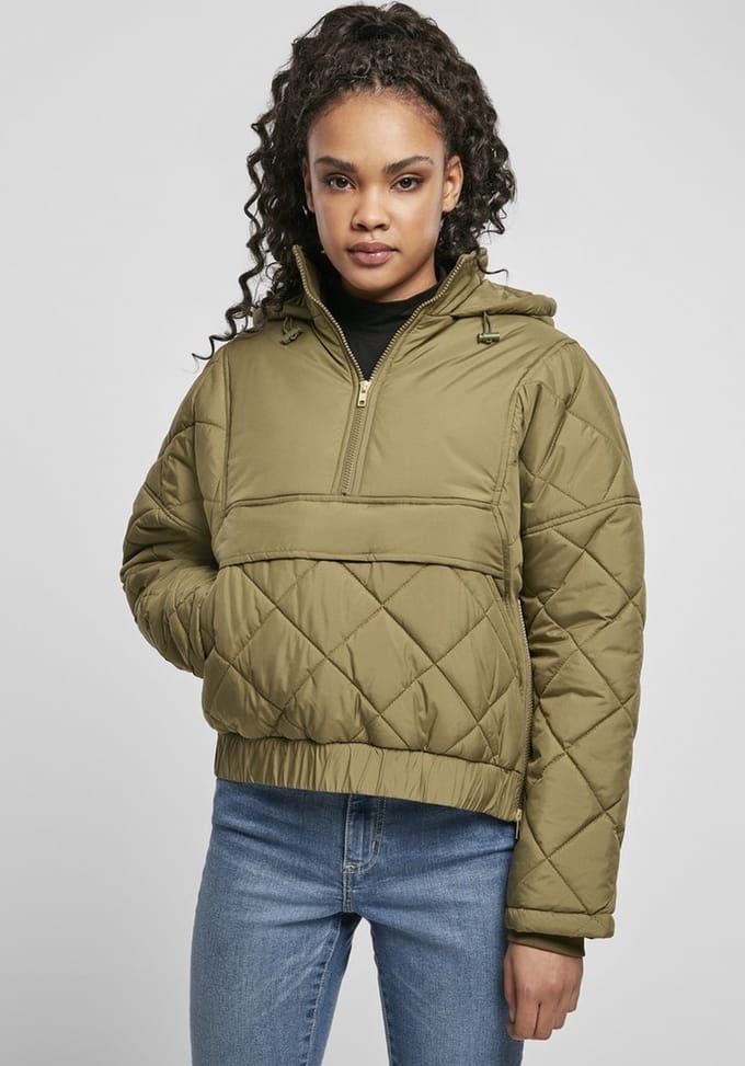 Urban Classics - Oversized Diamond Quilted Pullover Jas - L - Groen