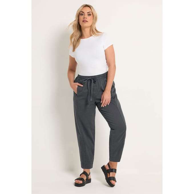 Yours Houtskoolgrijze Twill Taps Toelopende Broek Size 48