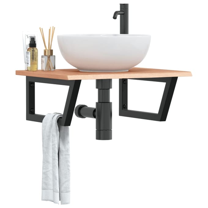 vidaXL - Badkamer - wandschap - staal - en - massief - eikenhout