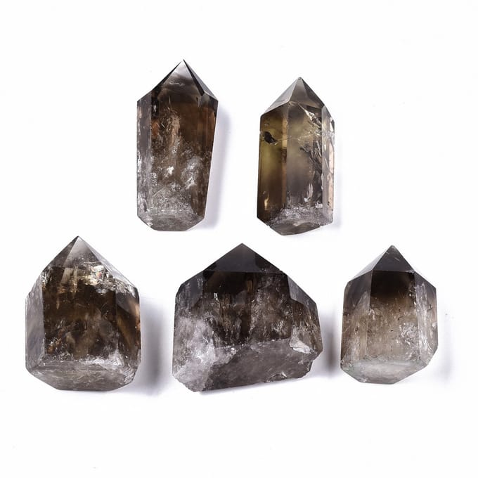 Rookkwarts laser punten Hexagon prismas 5 stuks (±200 gram  50-70mm)