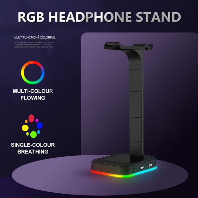 RGB Gaming Hoofdtelefoonstandaard Headsethouder Hangerrek Met Oplaadpoort Stabiele Basis voor Alle zwart