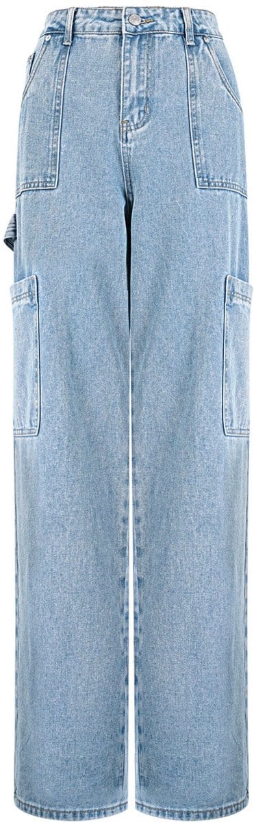 Klassieke Katoen Geweven Vrouwen Rechte Jeans - Blauw - Maat S