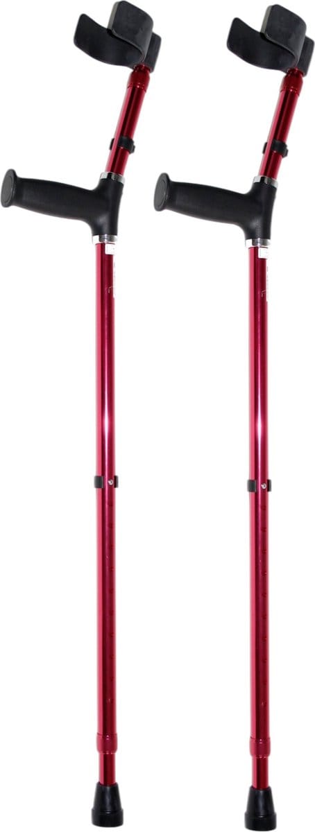 Premis - Elleboogkrukken - Standaard Handgreep - Verstelbaar - 75-100 cm - Paar - Open Manchet - Rood