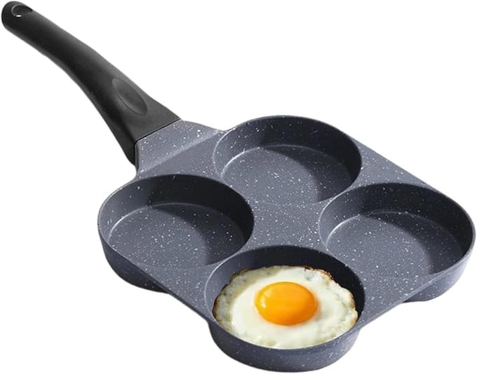 Koekenpan met 4 compartimenten - Omeletpan Pannenkoekenpan - Ontbijt Bereiden - Temperatuurindicator - 18 x 35 cm - Zwart