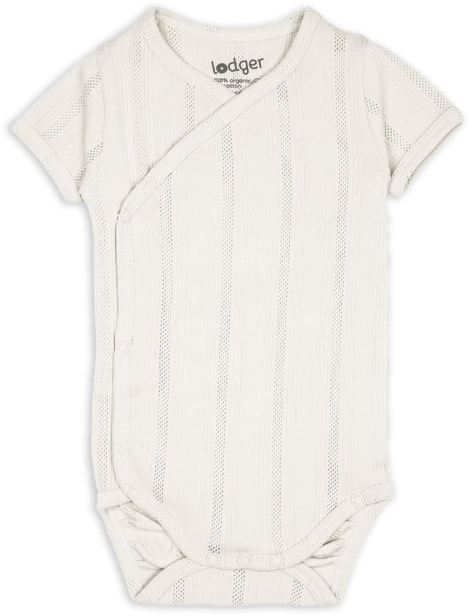 Lodger Romper met korte mouwen - Pointelle - Wit - Maat 56 - bio katoen - Overslag romper