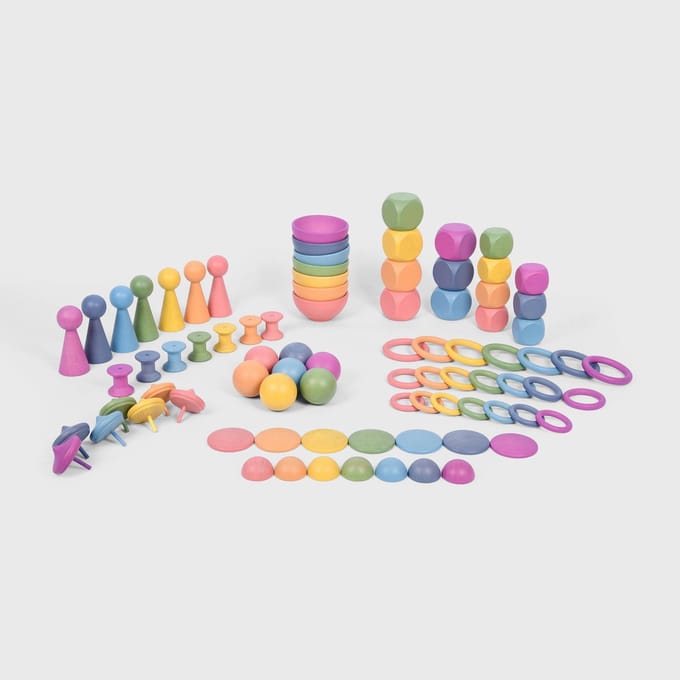 tickit® Rainbow Wooden Super Set | Mega Houten Sorteer en Speelset Groot | 84 stuks