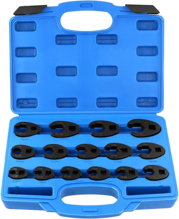 Dailygoods - 15-delige Kraaienpootsleutelset - 3/8" en 1/2" Vierkant