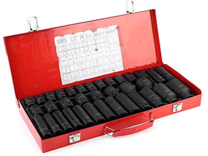 35-delige 1/2" Metrische Diepe Impact Dopsleutel Set