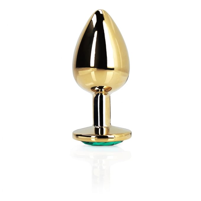 Shots - Ouch! OU803GLD - Round Gem Butt Plug - Medium - Gold / Emerald Green