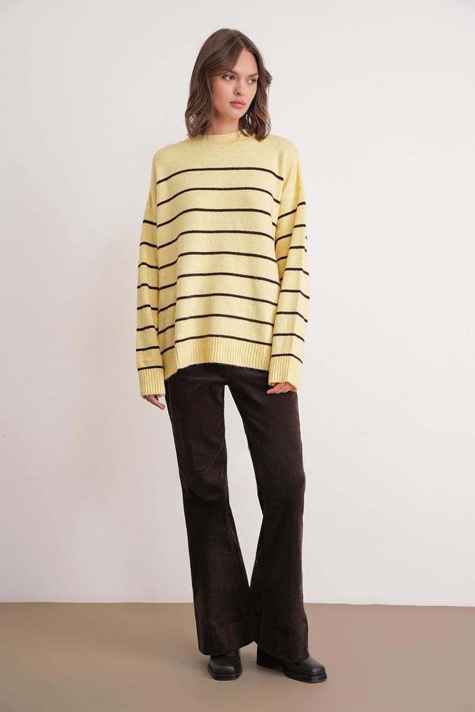 Gestreepte Crew Neck Relaxed Gebreide Pullover Sweater
