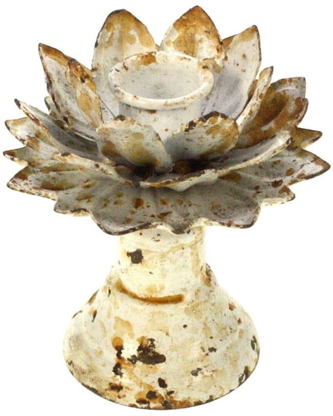 Kandelaar Artisjok creme kleur, metaal 9,5x9,5x10cm
