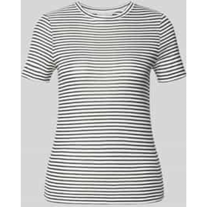 T-shirt met geribde ronde hals