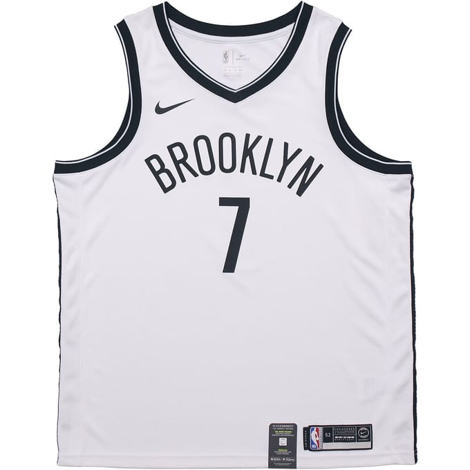 Nike Straight Fit Sneldrogend Basketbalshirt - Nets Kevin Durant Nr. 7 Heren Jersey Wit 864401-103 L gray