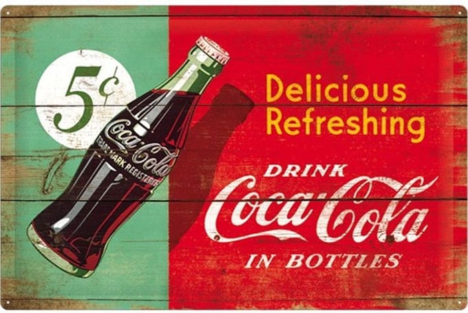 Coca-Cola Delicious Refreshing In Bottles Metalen Bord