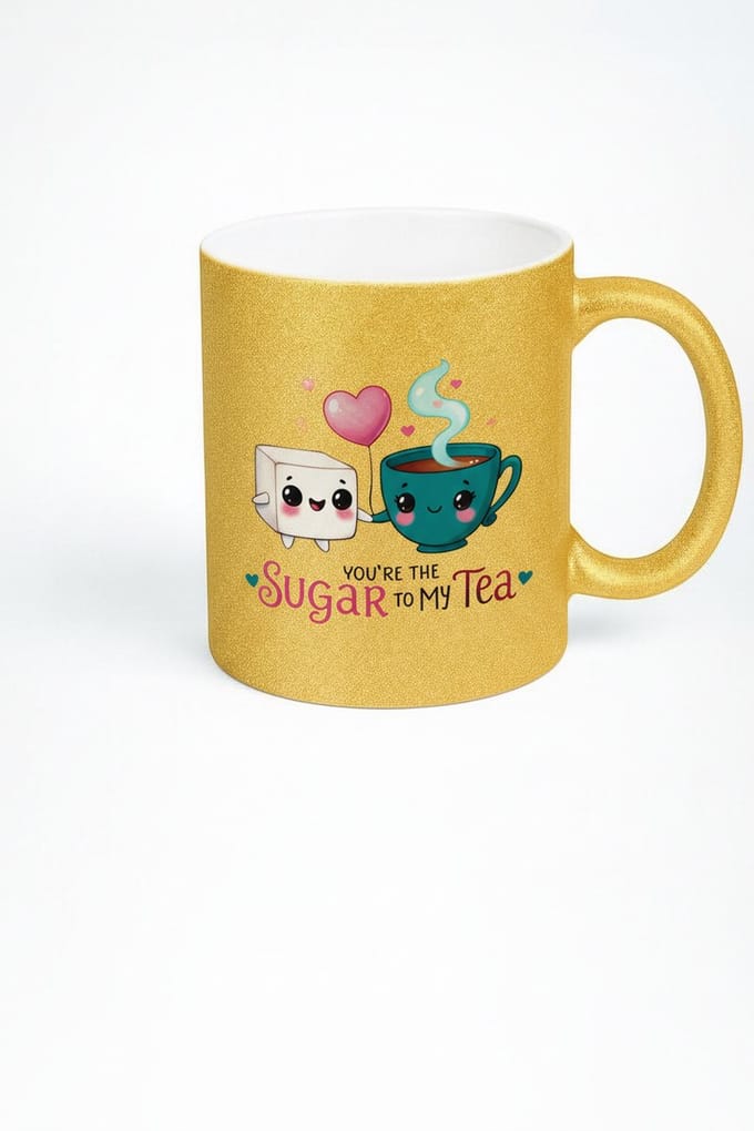 Glinsterende Gouden Mok 'Sugar To My Tea' | Romantisch & Liefdevol Cadeau