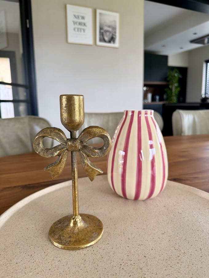 Candle Stick Bow Metal Gold 10.5x8.5x20.5cm