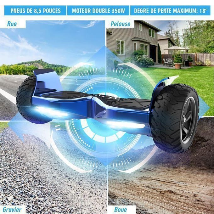 Hoverboard RCB 8.5 Pouces Scooter électrique Tout Terrain Gyropode Hummer Bluetooth LED + Hoverkart Karting Réglable Bleu bleu
