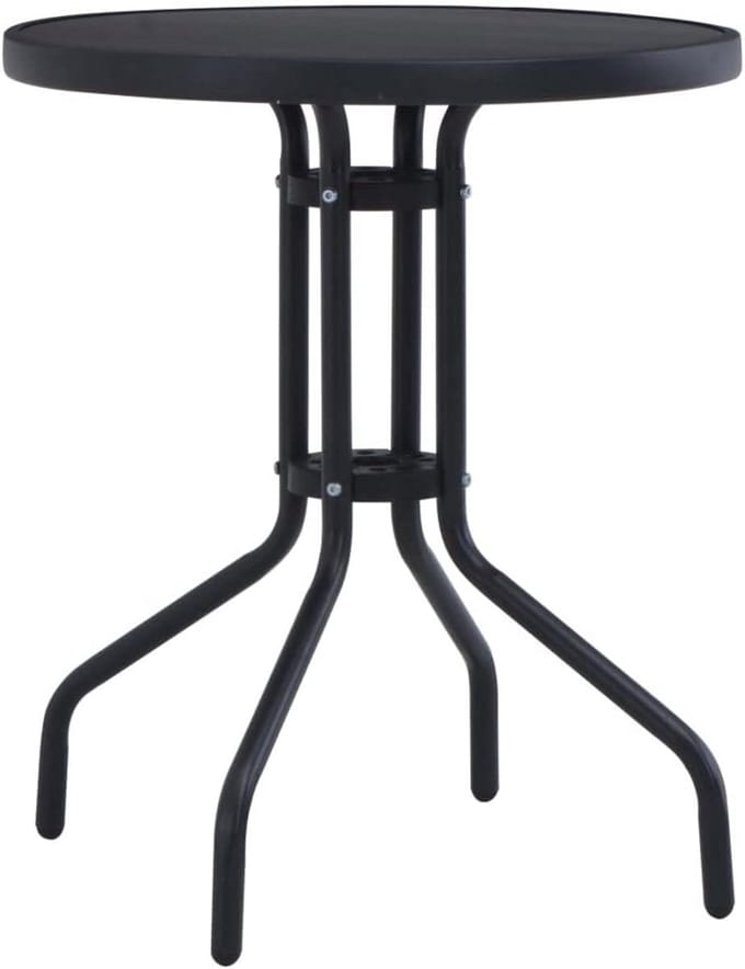 Ronde Tuintafel 60 cm Zwart Staal en Glas
