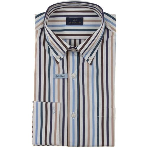 Paul & Shark Overhemd Soft Touch Cotton Poplin Stripe Shirt Wit-Blauw-Bruin / male