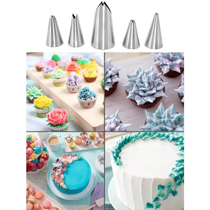 Set de 5 douilles à fleur pour crème à gâteau, Pour un usage quotidien décontracté one-size argenté