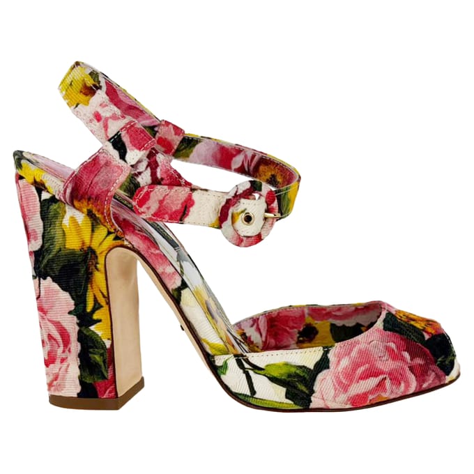 Dolce & Gabbana Bloemenprint Peep-Toe Sandalen Hakken in Multicolor Canvas