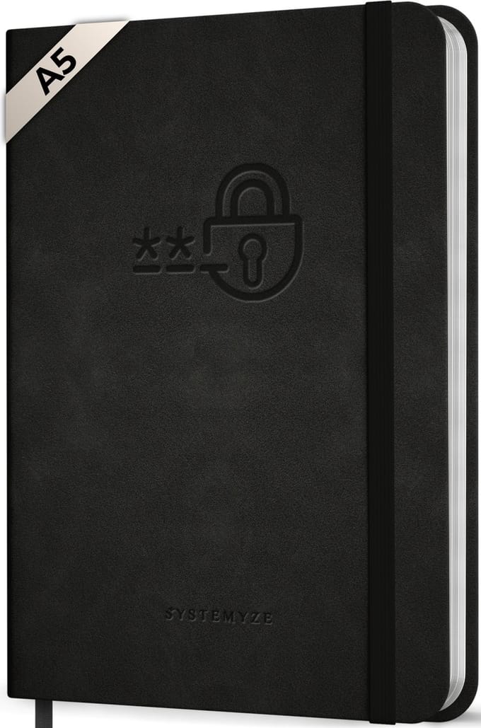 Systemyze Wachtwoordenboekje met Alfabet – Password Organizer – A5 – Zwart