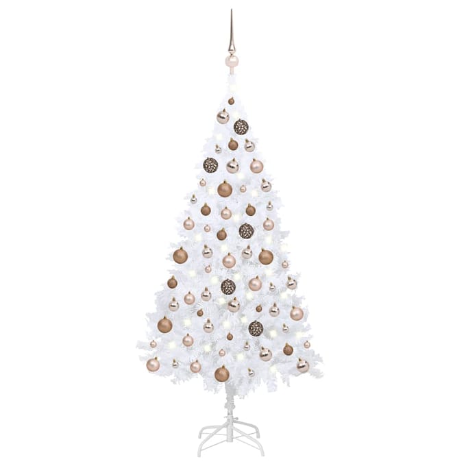 vidaXL - Kunstkerstboom - met - verlichting - en - kerstballen - 120 - cm - PVC - wit