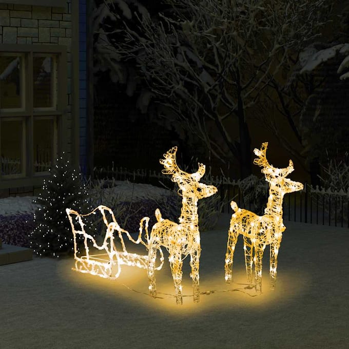vidaXL - Kerstversiering - rendieren - en - slee - 160 - LED's - 130 - cm - acryl