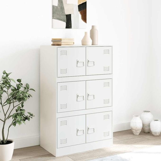 vidaXL - Dressoir - 67x39x107 - cm - staal - wit