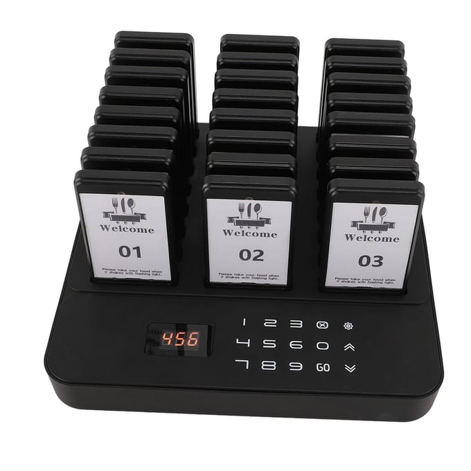 Restaurant Pagersysteem 24 Pagers Vibratie Piepen Knipperlicht 984,25ft Receptie Pagers Belknoppen UK Plug black