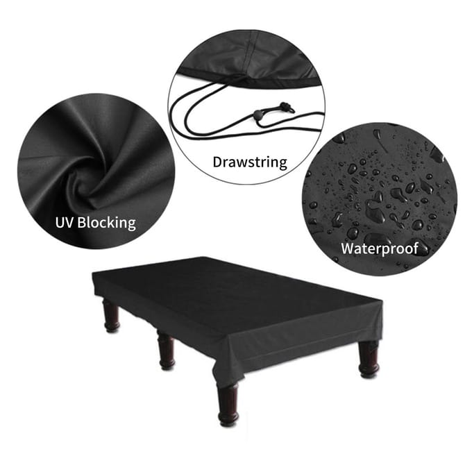 Pooltafelhoes 210D Oxford-doek Waterdichte pooltafelhoes met trekkoord Volledige bescherming zwart