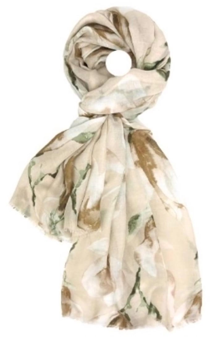 Lange Dunne Sjaal - Bloemenprint - Khaki - 180 x 85 cm (19304#)