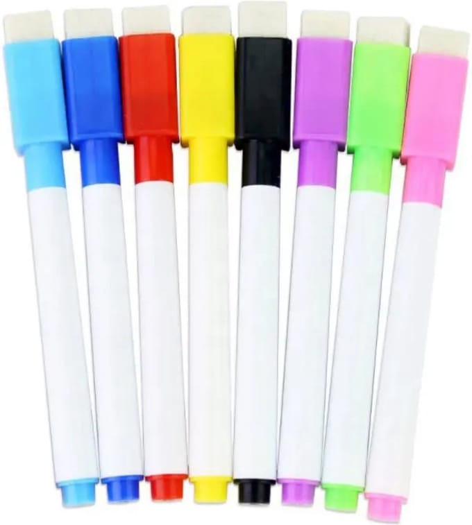 KELERINO. Magnetische whiteboard markers met wisser - 8 kleuren
