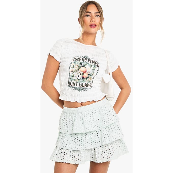 boohoo Dames Broderie Ruffle Minirok | Mint | Maat: 16