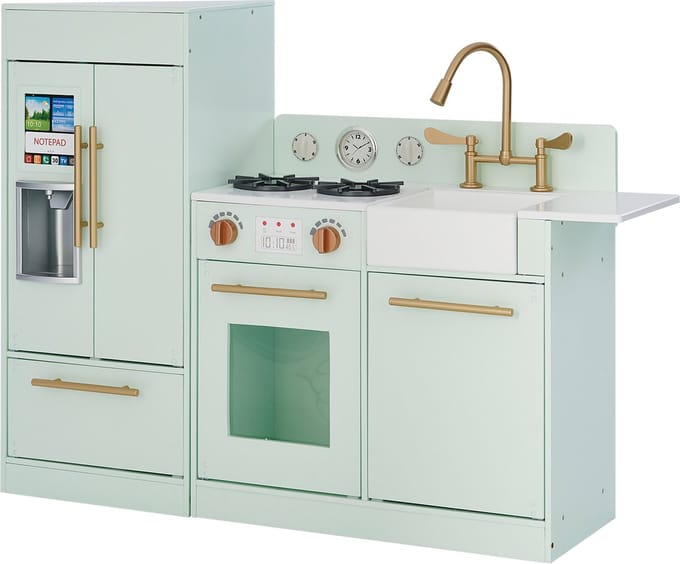 Teamson Kids Groot Modern Houten Speelkeuken - Rollenspel Speelgoed - Mintgroen/Goud