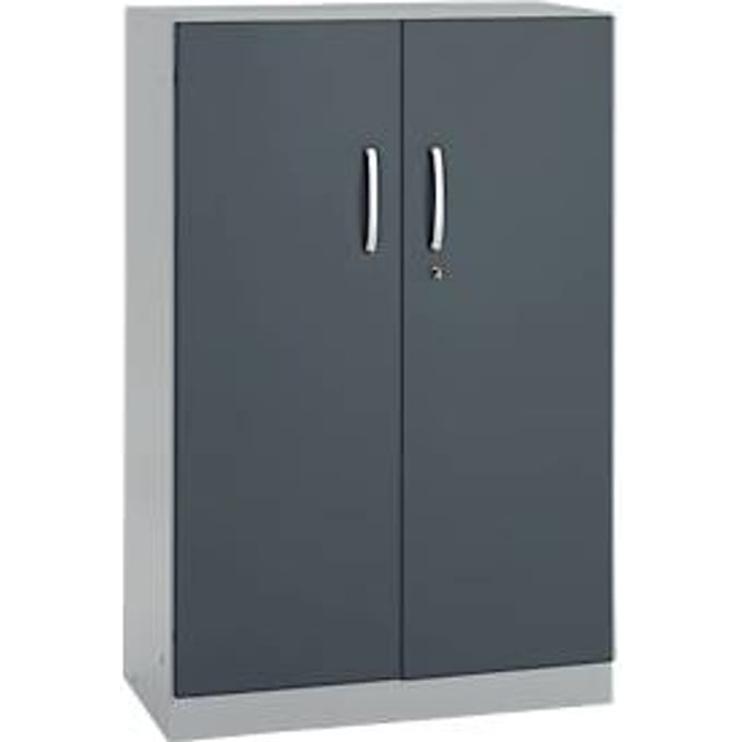 Kantoorkast, 3OH, afsluitbaar, met opliggende deuren, B 800 mm, basaltgrijs/blank aluminium