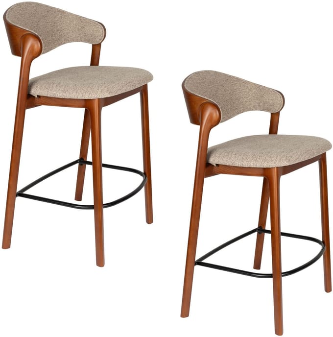 Dutchbone Babington Barkrukken rugleuning 66 cm Walnoot kleur - Set van 2