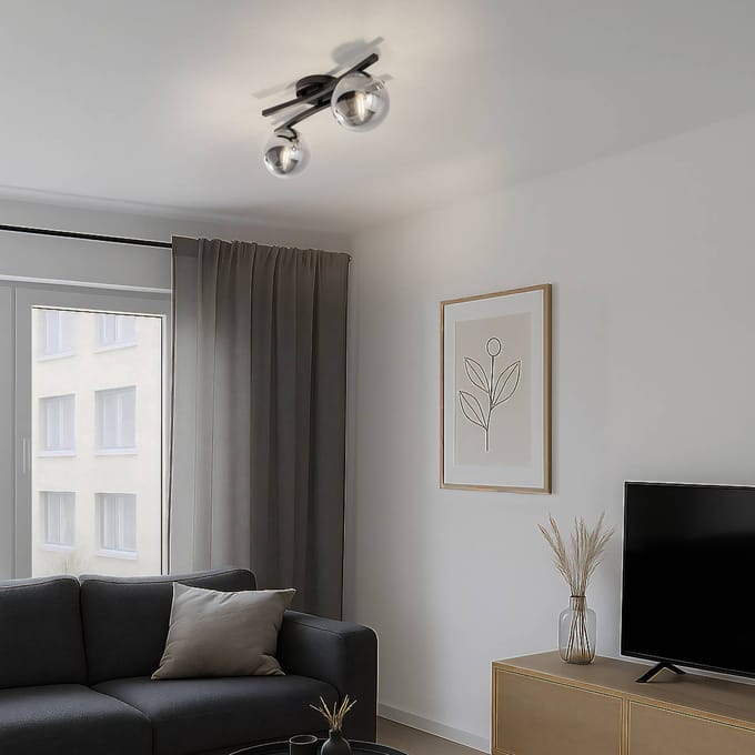 EMIBIG LIGHTING OPUS plafondlamp, lengte 60 cm, rookgrijs/zwart, 2-lamps.