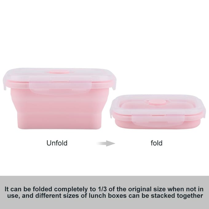 Draagbare Siliconen Lunchbox Opvouwbaar Magnetronbestendig Lunchtrommel Voedselcontainer 350ml roze