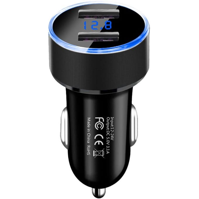 Universele 12V-24V snelle dubbele USB-autoladeradapter met LED-spanningsweergave 3,1A autotelefoonlader black