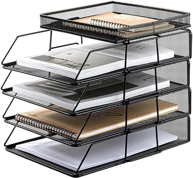 Bureau Opberger - Documenten Organizer - Archiveren Documenten - Vier Laags Ontwerp - 28x34x30 cm - Zwart